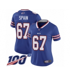 Women's Buffalo Bills #67 Quinton Spain Royal Blue Team Color Vapor Untouchable Limited Player 100th Season Football Jersey