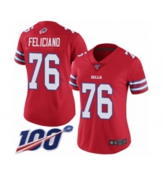 Women's Buffalo Bills #76 Jon Feliciano Limited Red Rush Vapor Untouchable 100th Season Football Jersey