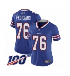 Women's Buffalo Bills #76 Jon Feliciano Royal Blue Team Color Vapor Untouchable Limited Player 100th Season Football Jersey