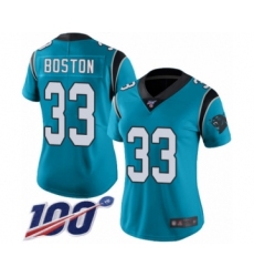 Women's Carolina Panthers #33 Tre Boston Limited Blue Rush Vapor Untouchable 100th Season Football Jersey