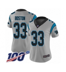 Women's Carolina Panthers #33 Tre Boston Silver Inverted Legend Limited 100th Season Football Jersey