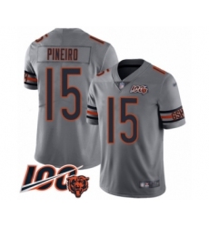Men's Chicago Bears #15 Eddy Pineiro Limited Silver Inverted Legend 100th Season Football Jersey