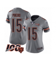 Women's Chicago Bears #15 Eddy Pineiro Limited Silver Inverted Legend 100th Season Football Jersey