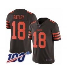 Men's Cleveland Browns #18 Damion Ratley Limited Brown Rush Vapor Untouchable 100th Season Football Jersey