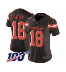 Women's Cleveland Browns #18 Damion Ratley Brown Team Color Vapor Untouchable Limited Player 100th Season Football Jersey