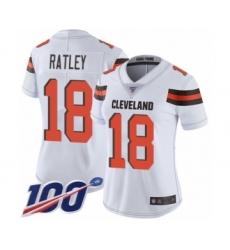 Women's Cleveland Browns #18 Damion Ratley White Vapor Untouchable Limited Player 100th Season Football Jersey