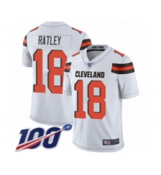 Youth Cleveland Browns #18 Damion Ratley White Vapor Untouchable Limited Player 100th Season Football Jersey