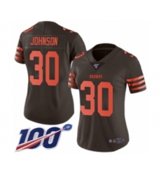 Women's Cleveland Browns #30 D'Ernest Johnson Limited Brown Rush Vapor Untouchable 100th Season Football Jersey