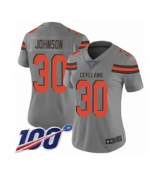 Women's Cleveland Browns #30 D'Ernest Johnson Limited Gray Inverted Legend 100th Season Football Jersey