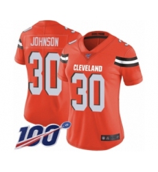 Women's Cleveland Browns #30 D'Ernest Johnson Orange Alternate Vapor Untouchable Limited Player 100th Season Football Jersey