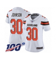 Women's Cleveland Browns #30 D'Ernest Johnson White Vapor Untouchable Limited Player 100th Season Football Jersey