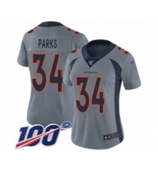 Women's Denver Broncos #34 Will Parks Limited Silver Inverted Legend 100th Season Football Jersey