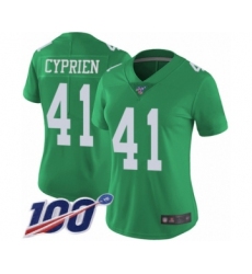 Women's Philadelphia Eagles #41 Johnathan Cyprien Limited Green Rush Vapor Untouchable 100th Season Football Jersey