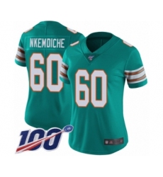 Women's Miami Dolphins #60 Robert Nkemdiche Aqua Green Alternate Vapor Untouchable Limited Player 100th Season Football Jersey