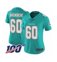 Women's Miami Dolphins #60 Robert Nkemdiche Aqua Green Team Color Vapor Untouchable Limited Player 100th Season Football Jersey