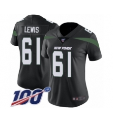 Women's New York Jets #61 Alex Lewis Black Alternate Vapor Untouchable Limited Player 100th Season Football Jersey