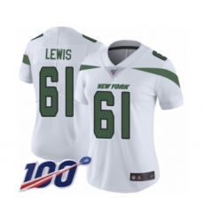 Women's New York Jets #61 Alex Lewis White Vapor Untouchable Limited Player 100th Season Football Jersey