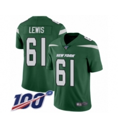 Youth New York Jets #61 Alex Lewis Green Team Color Vapor Untouchable Limited Player 100th Season Football Jersey