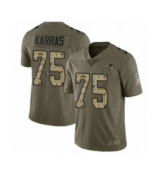 Men's New England Patriots #75 Ted Karras Limited Olive Camo 2017 Salute to Service Football Jersey