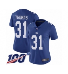 Women's New York Giants #31 Michael Thomas Royal Blue Team Color Vapor Untouchable Limited Player 100th Season Football Jersey