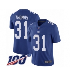 Youth New York Giants #31 Michael Thomas Royal Blue Team Color Vapor Untouchable Limited Player 100th Season Football Jersey
