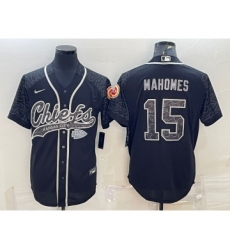 Men's Kansas City Chiefs #15 Patrick Mahomes Black Reflective With Patch Cool Base Stitched Baseball Jersey