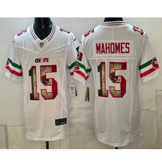 Men's Kansas City Chiefs #15 Patrick Mahomes White FUSE Mexico Vapor Limited Stitched Jersey