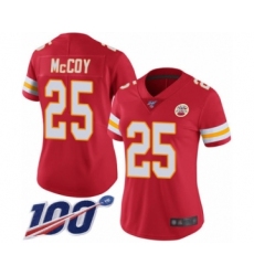 Women's Kansas City Chiefs #25 LeSean McCoy Red Team Color Vapor Untouchable Limited Player 100th Season Football Jersey