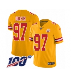 Men's Kansas City Chiefs #97 Alex Okafor Limited Gold Inverted Legend 100th Season Football Jersey