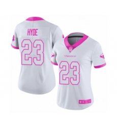 Women's Houston Texans #23 Carlos Hyde Limited White Pink Rush Fashion Football Jersey