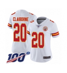 Women's Kansas City Chiefs #20 Morris Claiborne White Vapor Untouchable Limited Player 100th Season Football Jersey