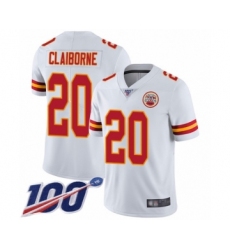 Youth Kansas City Chiefs #20 Morris Claiborne White Vapor Untouchable Limited Player 100th Season Football Jersey