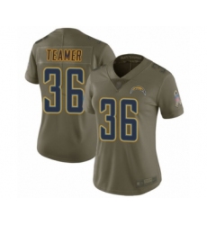 Women's Los Angeles Chargers #36 Roderic Teamer Limited Olive 2017 Salute to Service Football Jersey