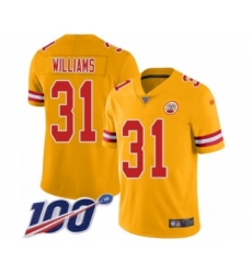 Men's Kansas City Chiefs #31 Darrel Williams Limited Gold Inverted Legend 100th Season Football Jersey