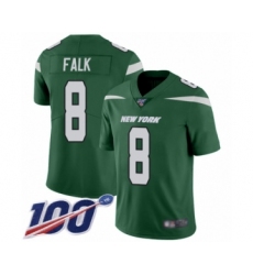 Men's New York Jets #8 Luke Falk Green Team Color Vapor Untouchable Limited Player 100th Season Football Jersey