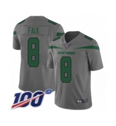 Men's New York Jets #8 Luke Falk Limited Gray Inverted Legend 100th Season Football Jersey