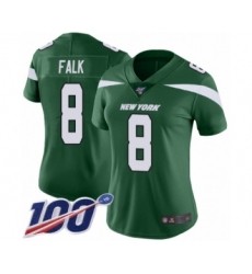 Women's New York Jets #8 Luke Falk Green Team Color Vapor Untouchable Limited Player 100th Season Football Jersey