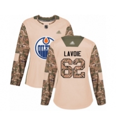 Women's Edmonton Oilers #62 Raphael Lavoie Authentic Camo Veterans Day Practice Hockey Jersey