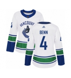 Women's Vancouver Canucks #4 Jordie Benn Authentic White Away Hockey Jersey