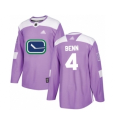 Youth Vancouver Canucks #4 Jordie Benn Authentic Purple Fights Cancer Practice Hockey Jersey