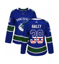 Women's Vancouver Canucks #38 Justin Bailey Authentic Blue USA Flag Fashion Hockey Jersey