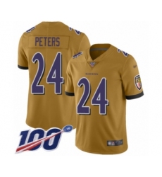 Men's Baltimore Ravens #24 Marcus Peters Limited Gold Inverted Legend 100th Season Football Jersey