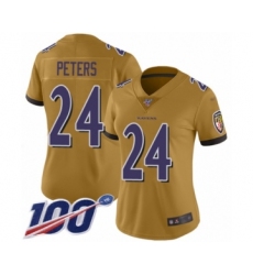 Women's Baltimore Ravens #24 Marcus Peters Limited Gold Inverted Legend 100th Season Football Jersey