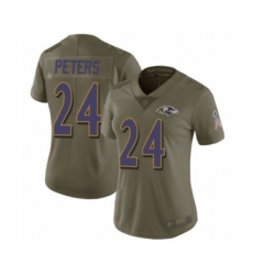 Women's Baltimore Ravens #24 Marcus Peters Limited Olive 2017 Salute to Service Football Jersey