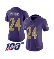 Women's Baltimore Ravens #24 Marcus Peters Limited Purple Rush Vapor Untouchable 100th Season Football Jersey