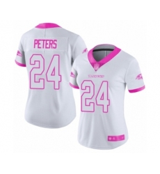 Women's Baltimore Ravens #24 Marcus Peters Limited White Pink Rush Fashion Football Jersey