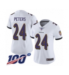 Women's Baltimore Ravens #24 Marcus Peters White Vapor Untouchable Limited Player 100th Season Football Jersey