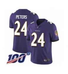 Youth Baltimore Ravens #24 Marcus Peters Purple Team Color Vapor Untouchable Limited Player 100th Season Football Jersey