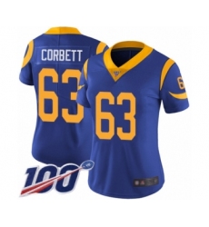 Women's Los Angeles Rams #63 Austin Corbett Royal Blue Alternate Vapor Untouchable Limited Player 100th Season Football Jersey