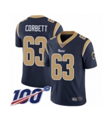 Youth Los Angeles Rams #63 Austin Corbett Navy Blue Team Color Vapor Untouchable Limited Player 100th Season Football Jersey